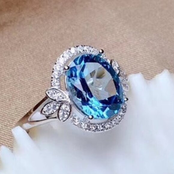 Amazing Lovely Pure Oval Sea Blue Zircon Romantic Rings for Women, PD377 - Picture 3 of 5